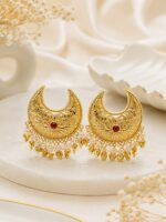 Traditional Gold Crescent Hair Clip with Pearl Drops