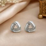 Elegant White Enamel Crystal Interwoven Stud Earrings