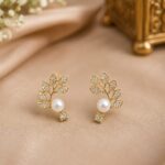 Elegant Gold Leaf Pearl Crystal Earrings