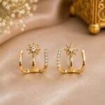 Elegant Gold Starburst Crystal Hoop Earrings