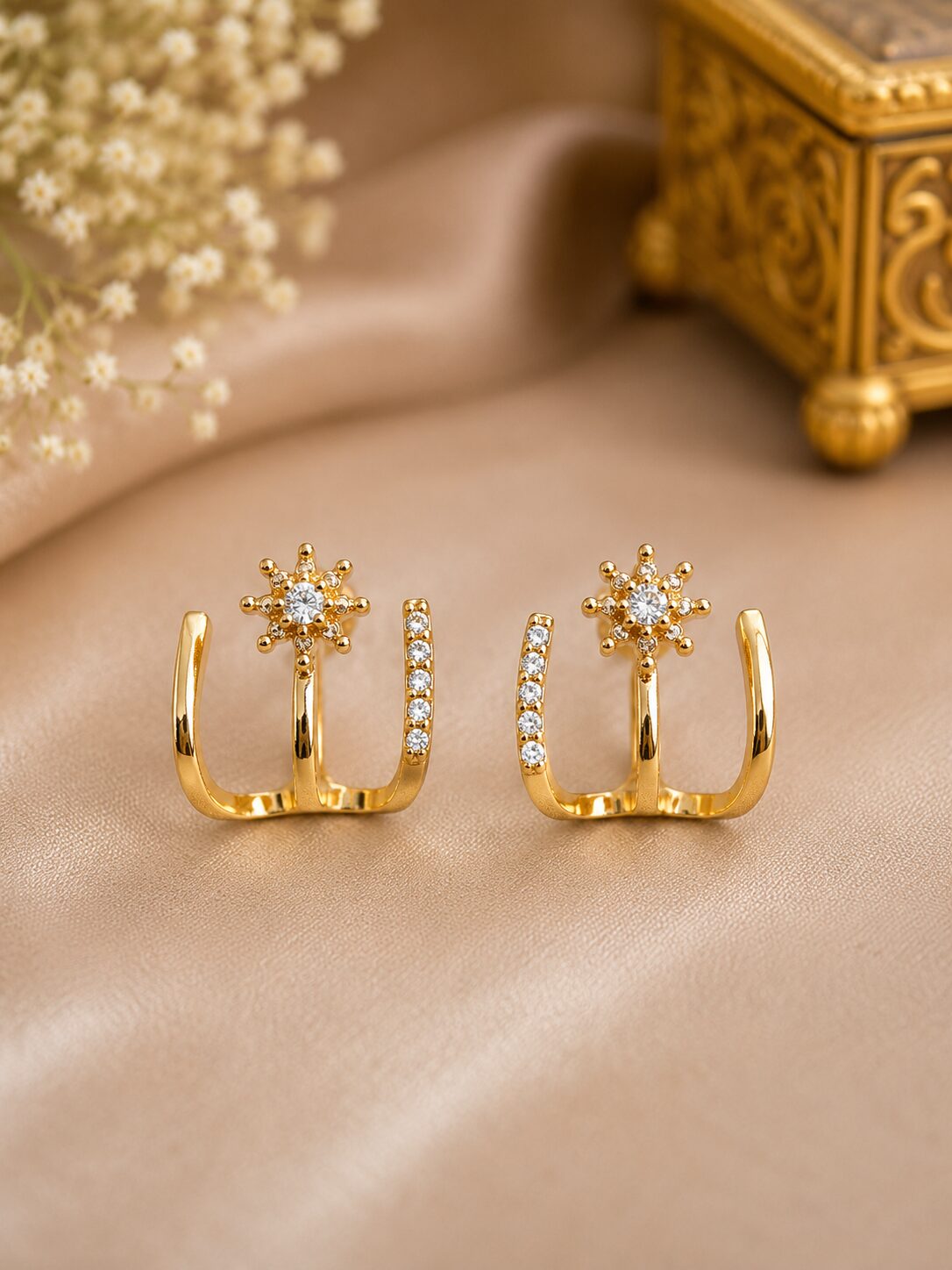 2026/08/1001780402.jpg Elegant Gold Starburst Crystal Hoop Earrings - Image 1