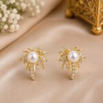Elegant Gold Pearl Floral Crystal Earrings