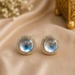 Elegant Blue Crystal Round Halo Stud Earrings