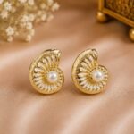 Elegant Gold Pearl Spiral Stud Earrings