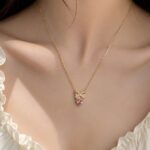 Elegant Pink Heart Bow Necklace