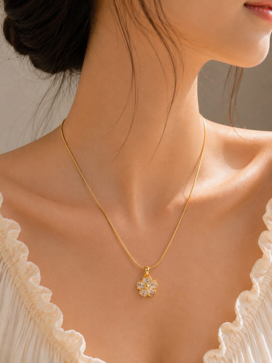 2026/08/1001780455.jpg Elegant Gold Floral Crystal Necklace - Image 1