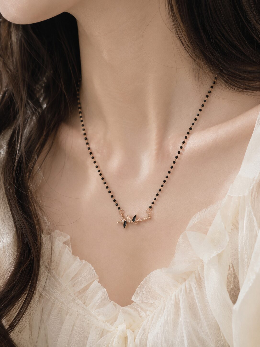 2026/08/1001780746.jpg Elegant Black Beaded Leaf Pendant Mangalsutra - Image 1