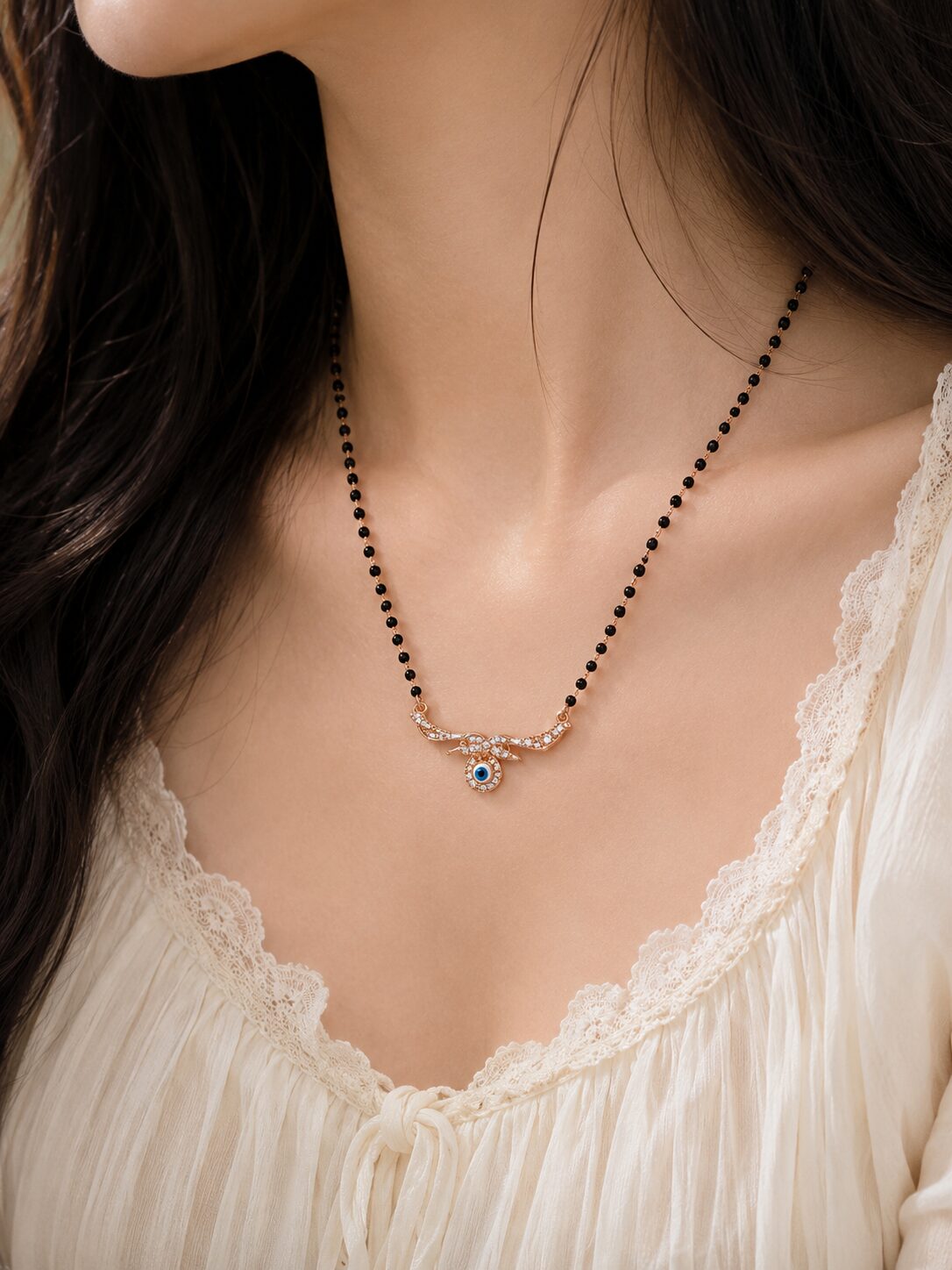 2026/08/1001780772.jpg Elegant Rose Gold Evil Eye Mangalsutra - Image 1