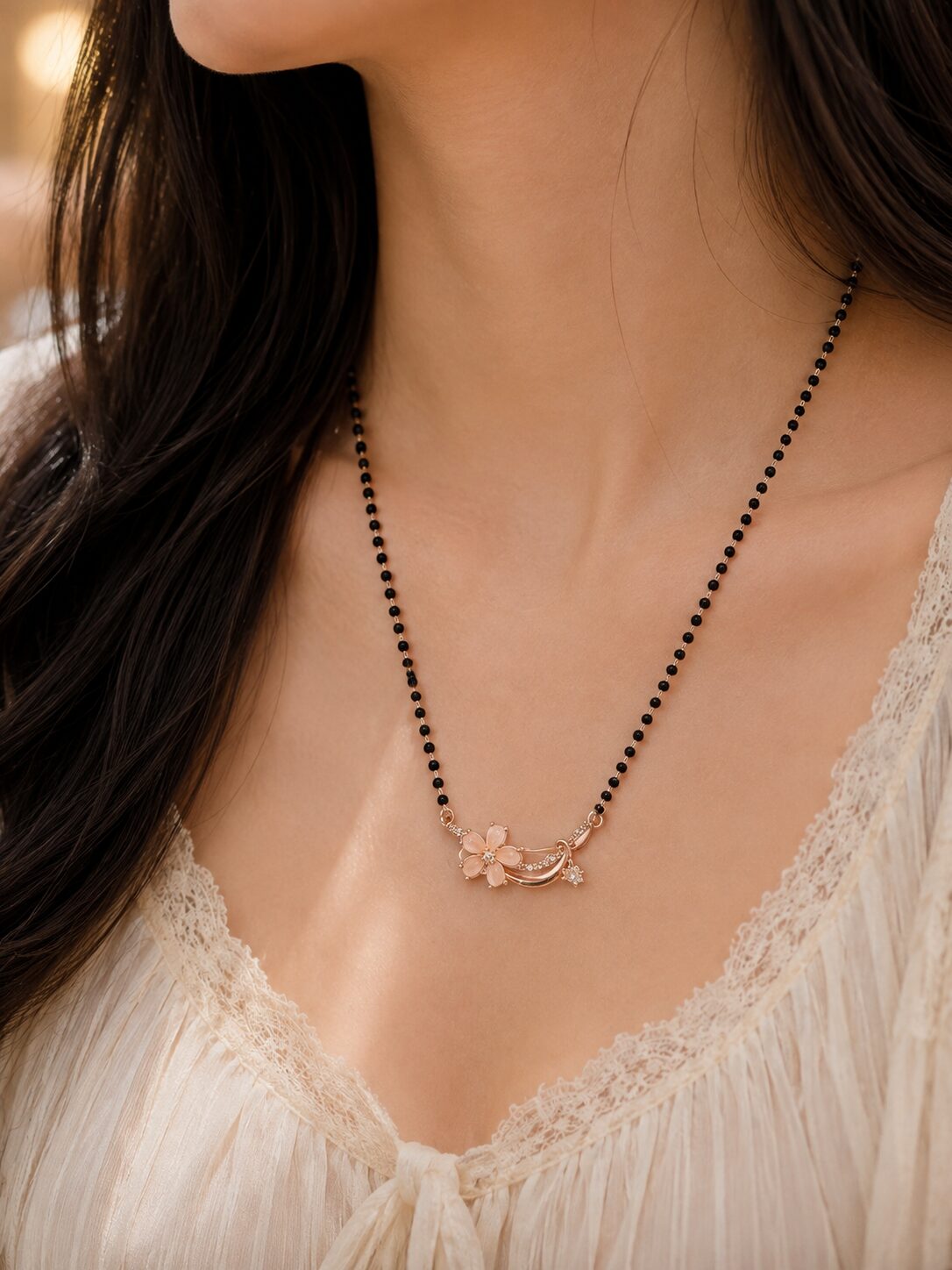 2026/08/1001780776.jpg Elegant Rose Gold Floral Mangalsutra - Image 1