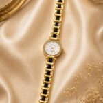 Elegant Gold & Black Crystal Women’s Watch