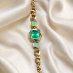 Emerald Green Square Dial Gold Bracelet Watch