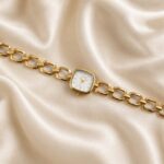 Elegant Gold Square Dial Chain Bracelet Watch