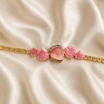 Elegant Pink Floral Gold Bracelet Watch