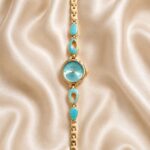 Elegant Turquoise Gold Bracelet Watch with Multicolor Accents