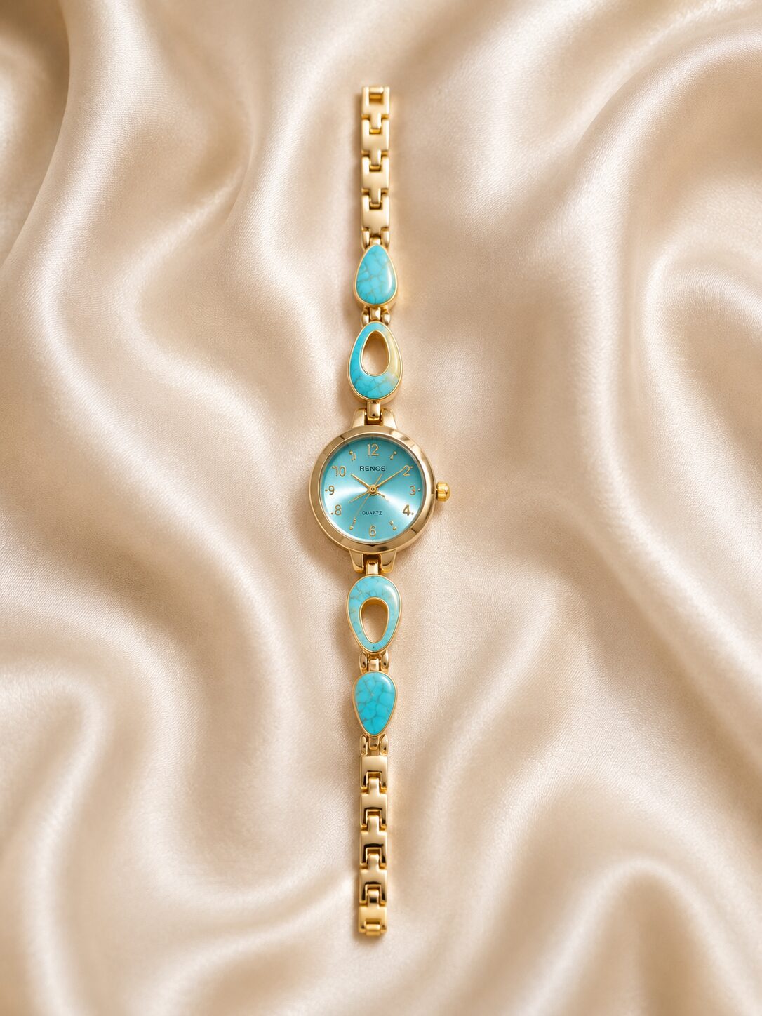 2026/08/1001780850.jpg Elegant Turquoise Gold Bracelet Watch with Multicolor Accents - Image 1