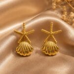 Elegant Golden Starfish & Shell Earrings ✨🌊