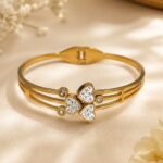 Elegant Triple Heart Crystal Gold Bangle ✨