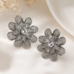 Vintage Silver Floral Crystal Statement Earrings