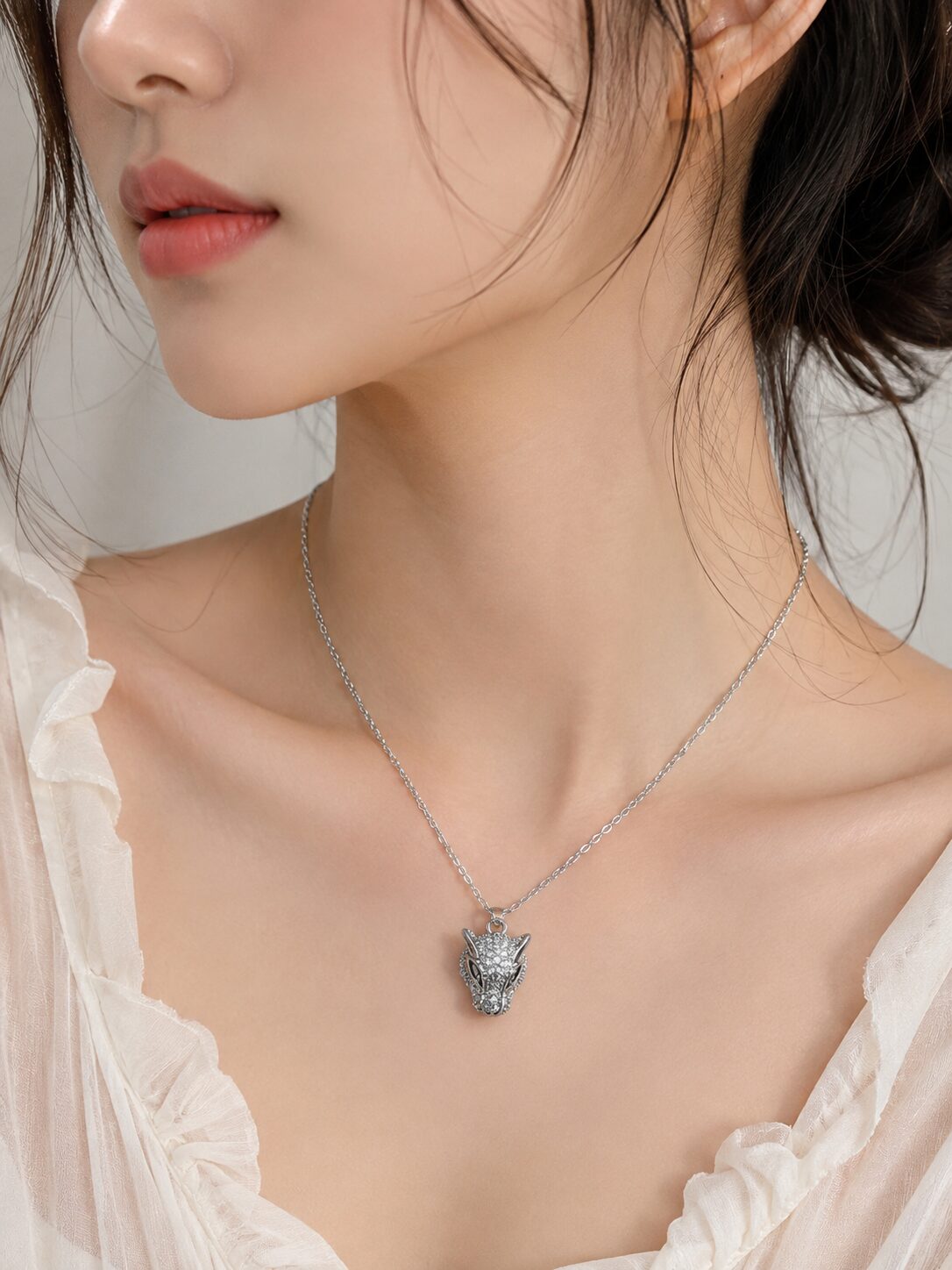 2026/08/1003577812.jpg Silver Wolf Head Pendant Necklace - Image 1