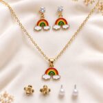 Rainbow Cloud Pendant Necklace & Matching Earrings Jewellery Set