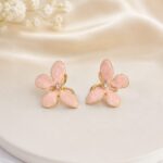 Pink Floral Gold-Tone Stud Earrings