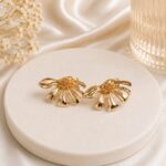 Golden Floral Statement Stud Earrings