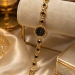 Elegant Golden Black Dial Watch – Luxury Bracelet Timepiece
