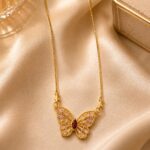 Elegant Gold Butterfly Necklace – Sparkling Multicolor Gemstone Pendant