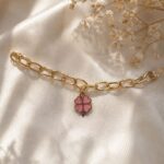 Pink Clover Charm Gold Chain Bracelet