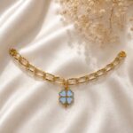 Blue Clover Charm Gold Chain Bracelet