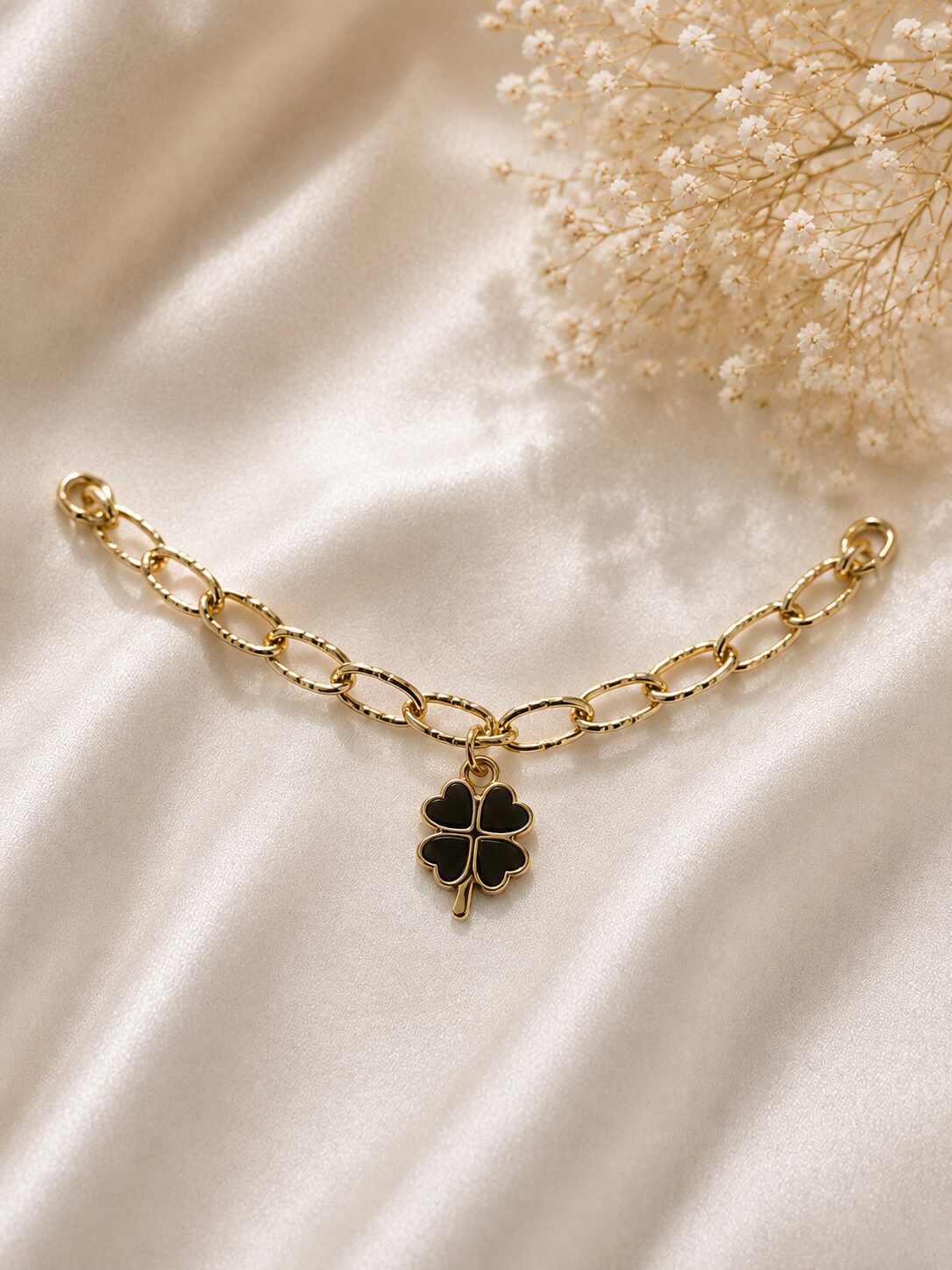 2026/08/1003579615.jpg Black Clover Charm Gold Chain Bracelet - Image 1
