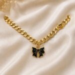 Black Bow Charm Gold Chain Bracelet