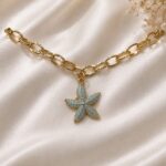 Blue Starfish Charm Gold Chain Bracelet