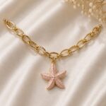 Pink Starfish Charm Gold Chain Bracelet