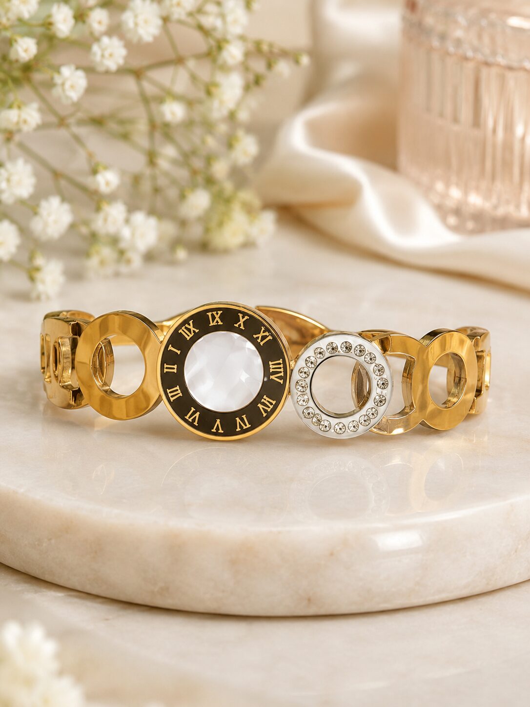 2026/08/1003579673.jpg Luxury Roman Numeral Crystal Gold Bracelet - Image 1