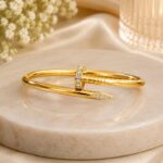 Elegant Nail-Style Crystal Gold Cuff Bracelet