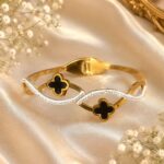 Elegant Black Clover Gold Bracelet