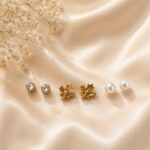 3-Pair Crystal, Golden Leaf & Pearl Stud Earrings Combo