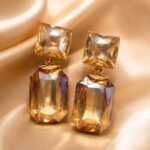 Champagne Crystal Geometric Drop Earrings for Women