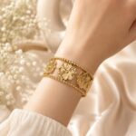 Elegant Golden Floral Cuff Bracelet for Women