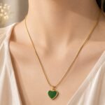 Emerald Green Heart Pendant Gold-Tone Necklace