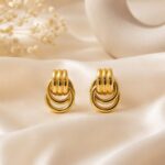 Gold-Tone Triple Loop Stainless Steel Earrings