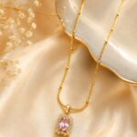 Anti-Tarnish Pink Crystal Rectangle Pendant Necklace