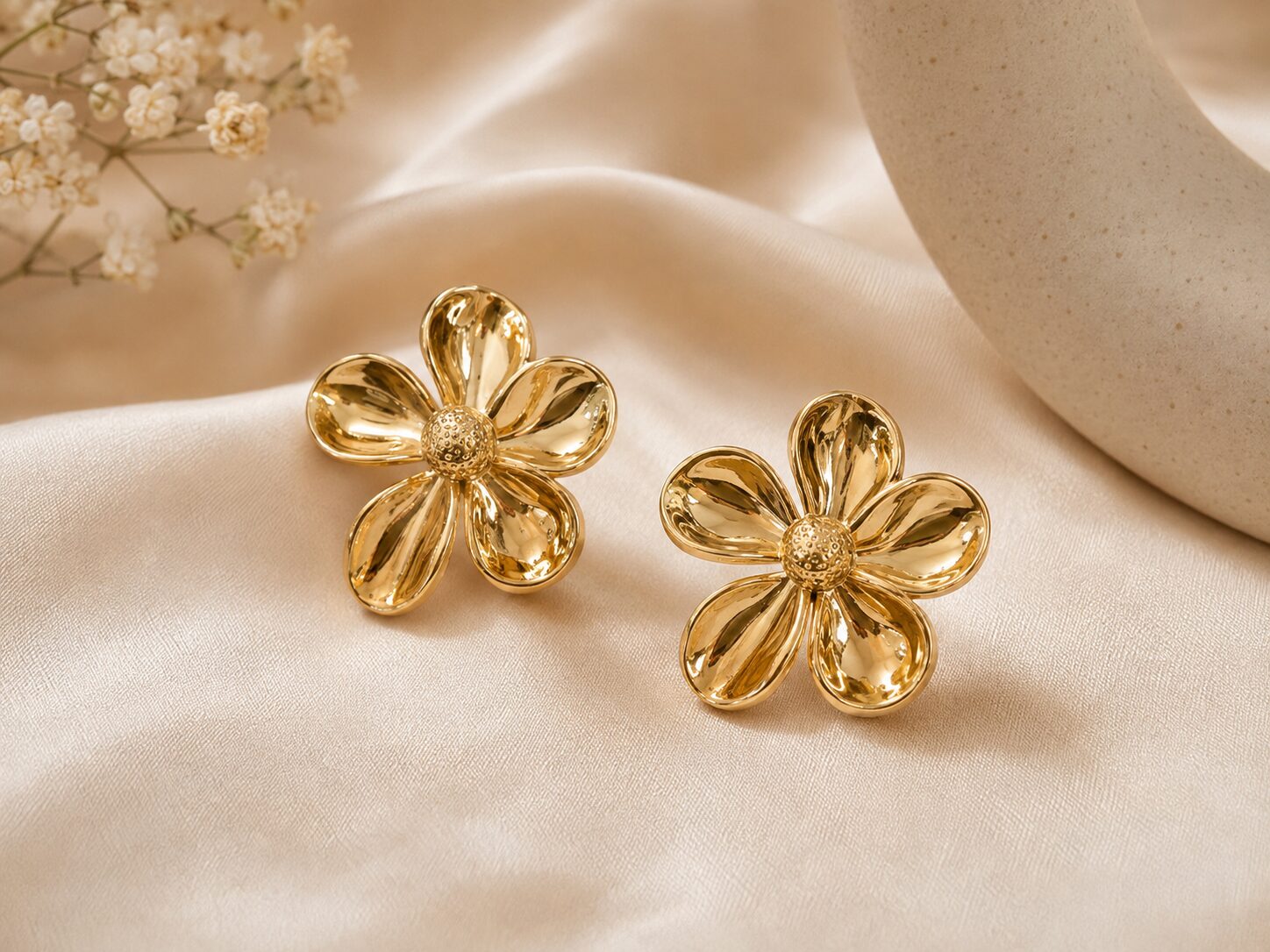 2026/08/17865.jpg Golden Bloom Flower Stud Earrings - Image 1