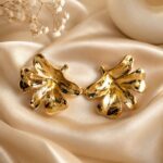Gold-Tone Abstract Ginkgo Leaf Statement Earrings