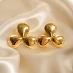 Glossy Gold Three-Petal Clover Stud Earrings