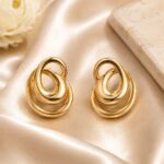 Glossy Gold Interlocking Loop Stud Earrings