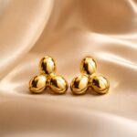 Glossy Gold Three-Petal Cluster Stud Earrings