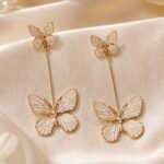 Ivory Enamel Butterfly Long Drop Earrings