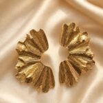 Textured Gold Floral Statement Earrings